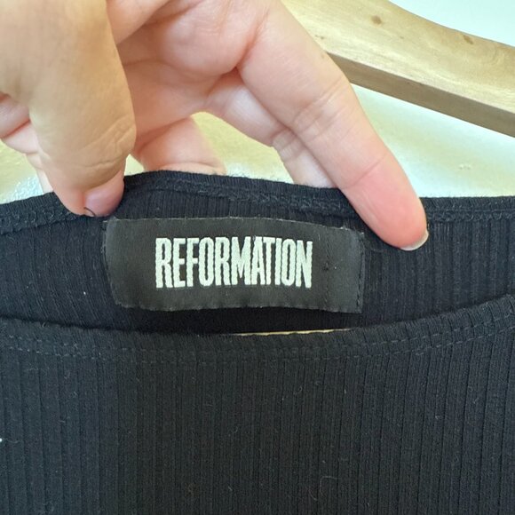 Reformation Jaelynn Black Ribbed Mini Bodycon Dress S - Picture 5 of 8